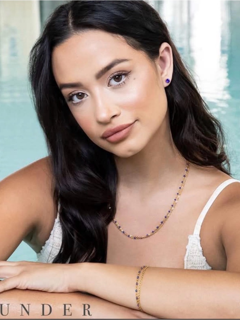 Plunder Gold Layered Necklace with Blue Sapphire Colored Beads 3 Piece Set - Picture 4 of 10